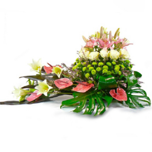 centro de flores variadas para tanatorio, cojin de flores variadas para difuntos, flores para tanatorio, flores para difuntos
