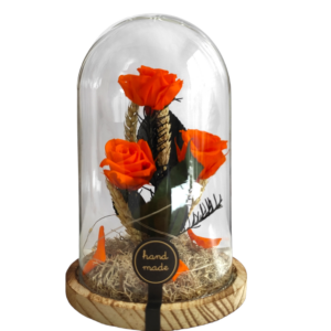 cupula-cristal-con-3-rosas-eternas-color-naranja-con-led