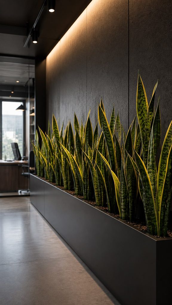 jardinera con sansivierias artificiales